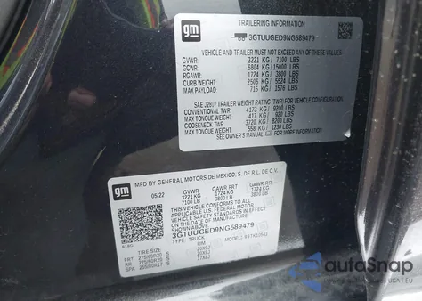 2022 GMC Sierra 1500 4Wd Short Box Denali from USA, damaged, VIN 3GTUUGED9NG589479